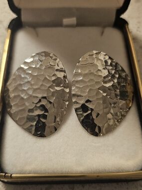 Hammered Silver Oval Statement Earrings